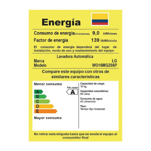 Lavadora LG Carga Frontal 16 Kilos  Negro - Imagen 7