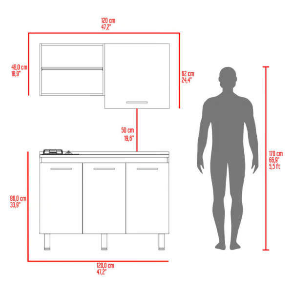 Cocina Integral 1.20 Metros Flash Bardolino+Blanco Incluye Mes?n Poceta Derecha con 2 Fogones a Gas - Imagen 9