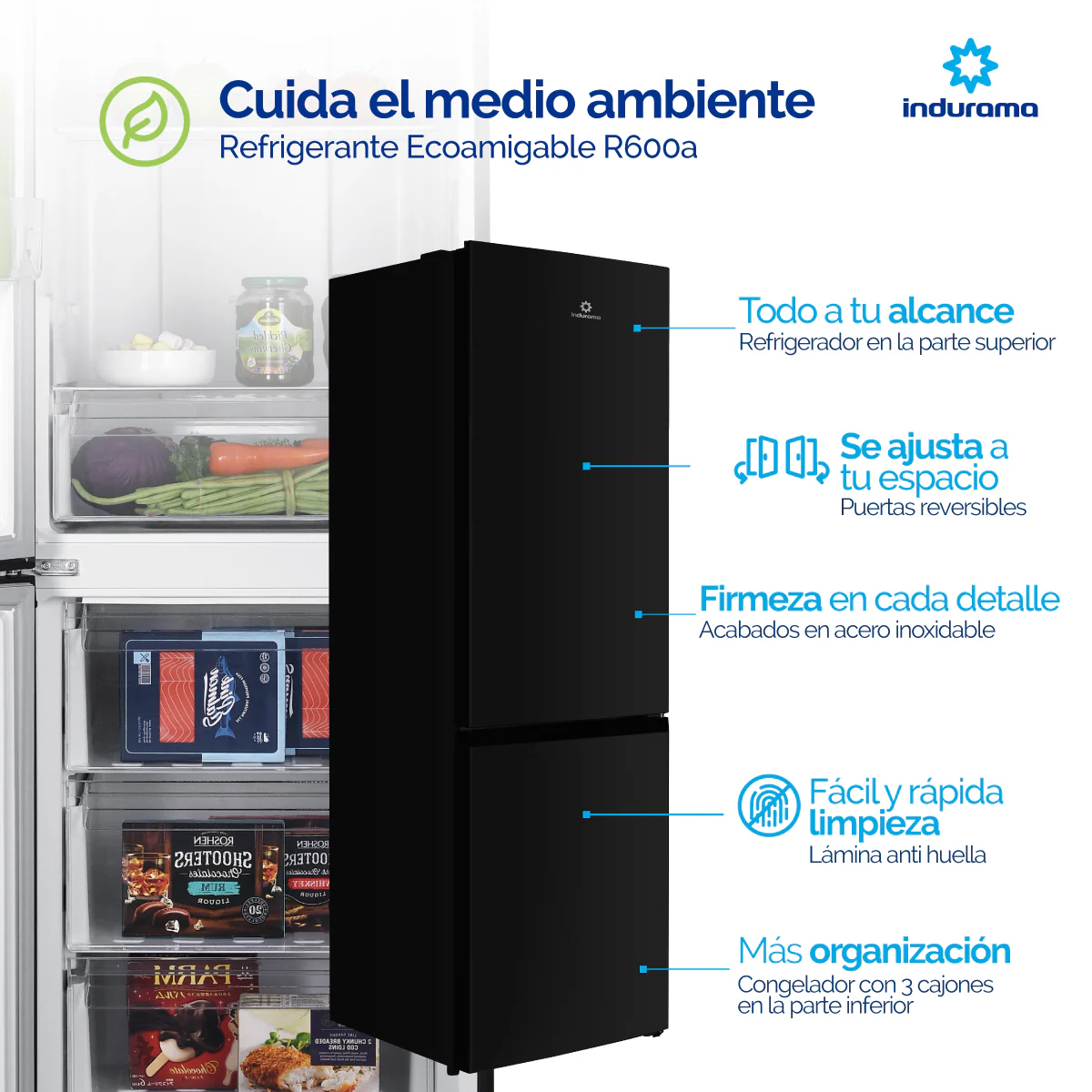 Nevera Indurama Tipo Europeo Bottom Mount Ri-6312 Negra 312 Lts - Imagen 7