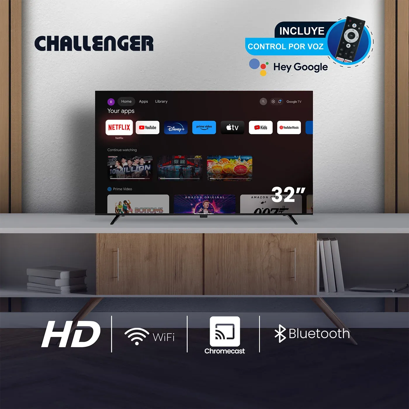 Televisor Challenger 32" HD Google TV 32KG84. - Imagen 6