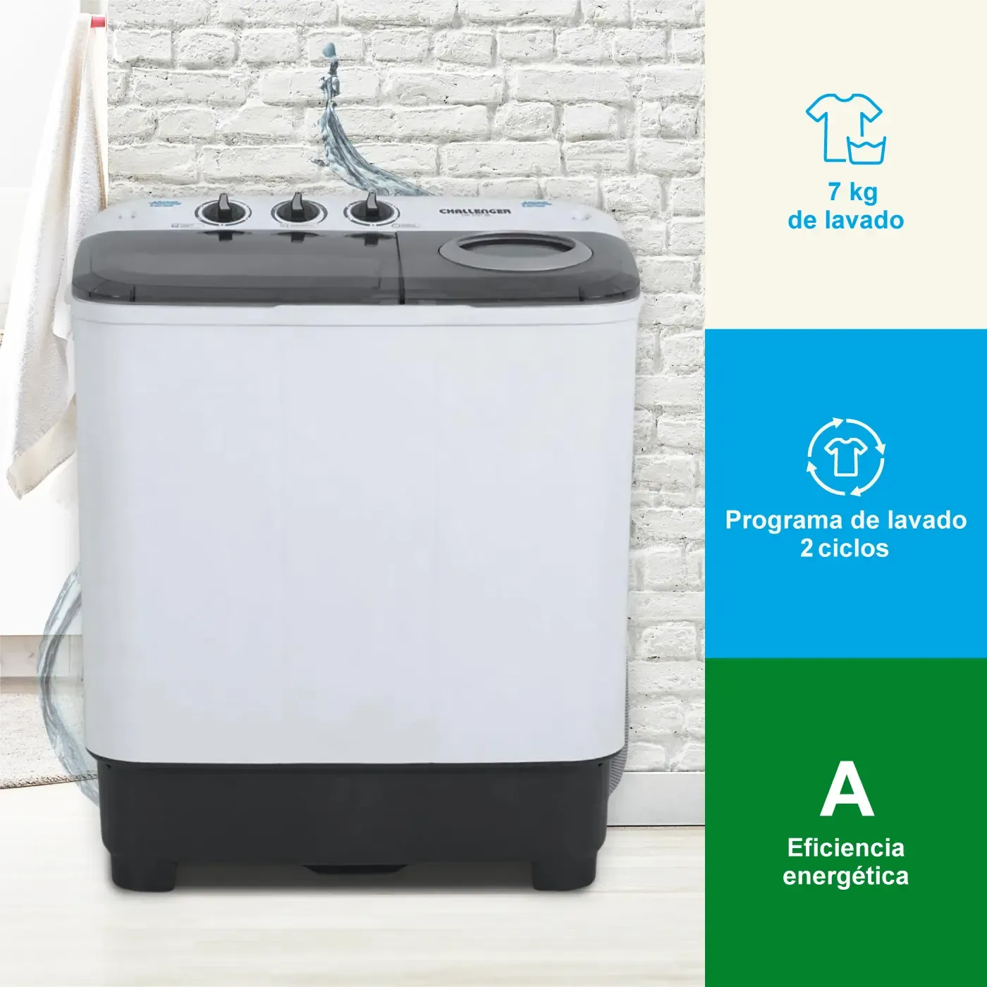 Lavadora CHALLENGER 7KG Doble Tina CW-4707 - Imagen 3