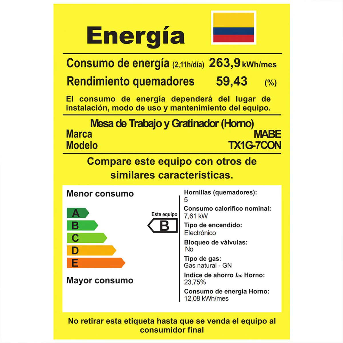 Estufa mabe 4 puestos inoxidable M-TX1G-7CON. - Imagen 7