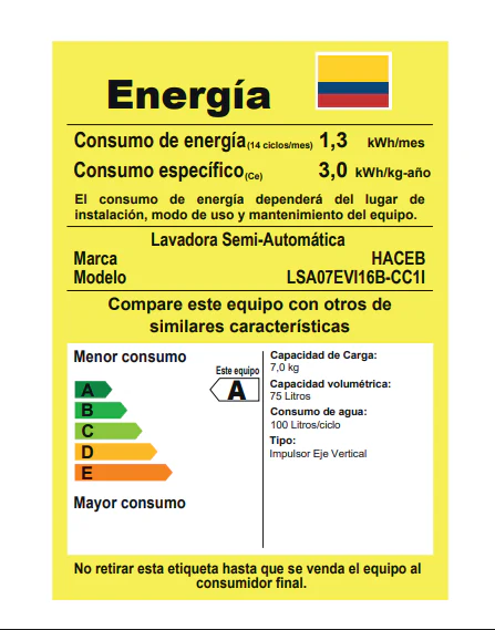 Lavadora Haceb 7 KG Semiautomática - Imagen 6