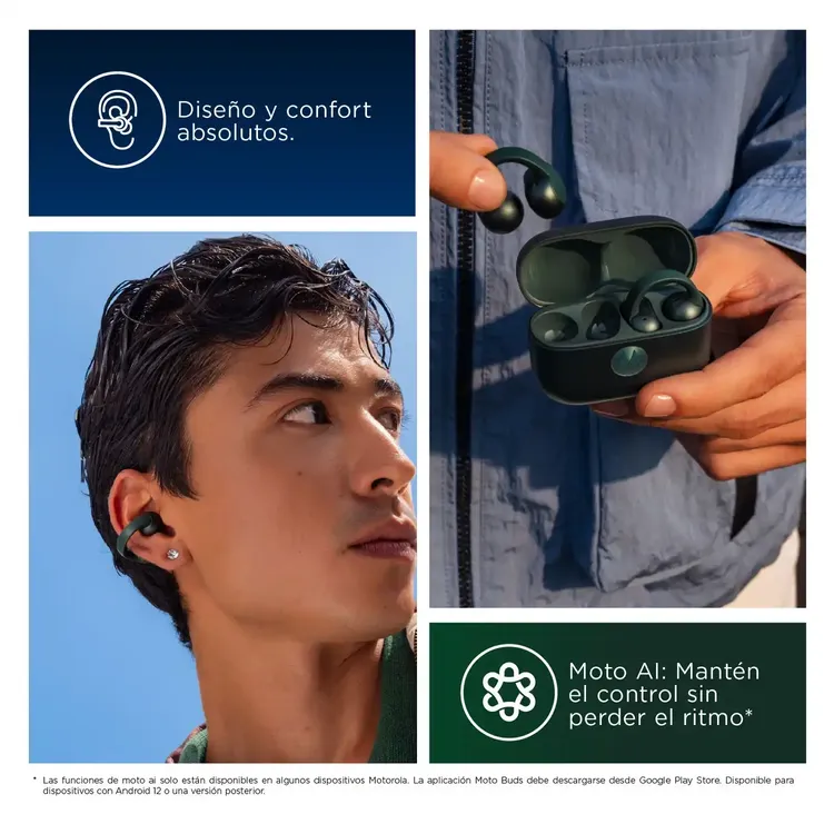 Audifonos MOTOROLA Inalámbricos Bluetooth Open Ear Buds Loop Verde - Imagen 8
